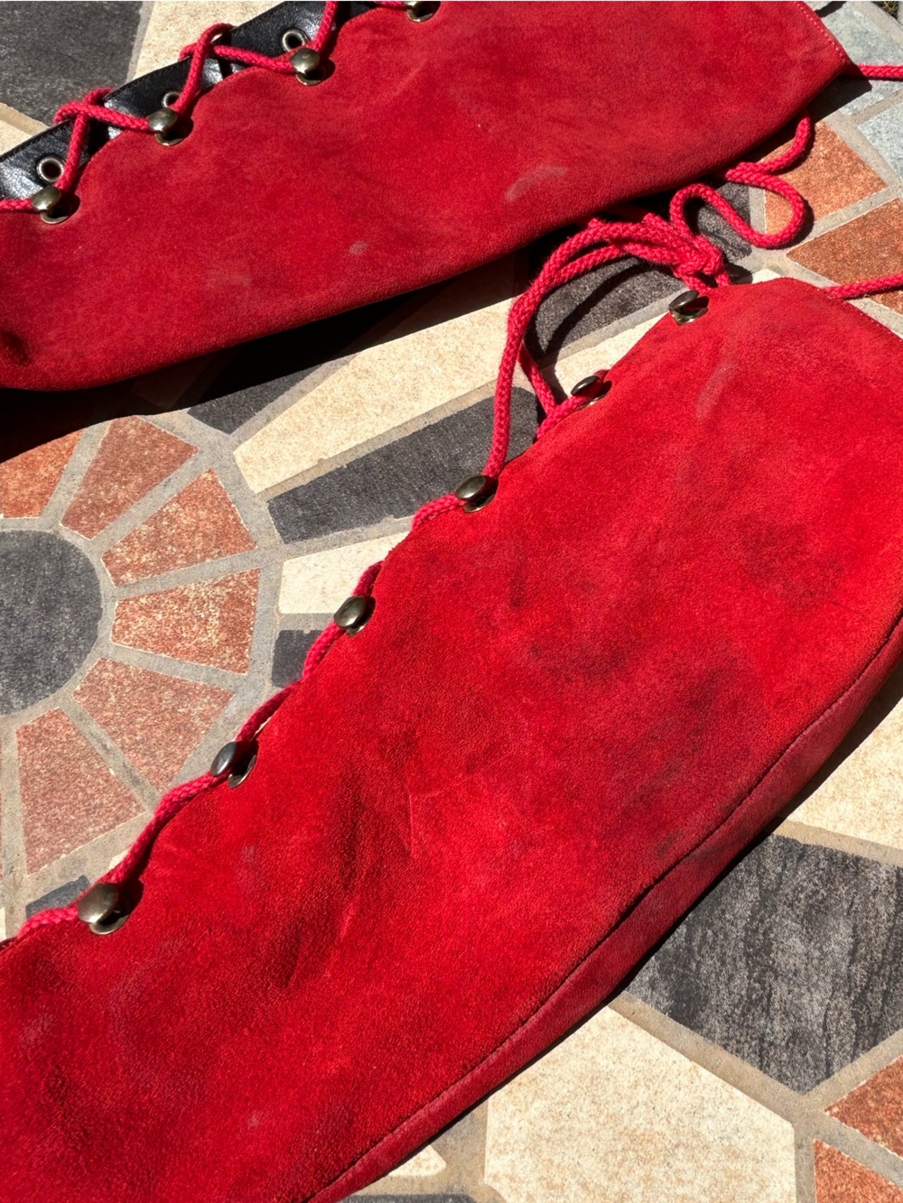 RARE 60s 70s Red Suede Lace Up Boots - Picture 11 of 16